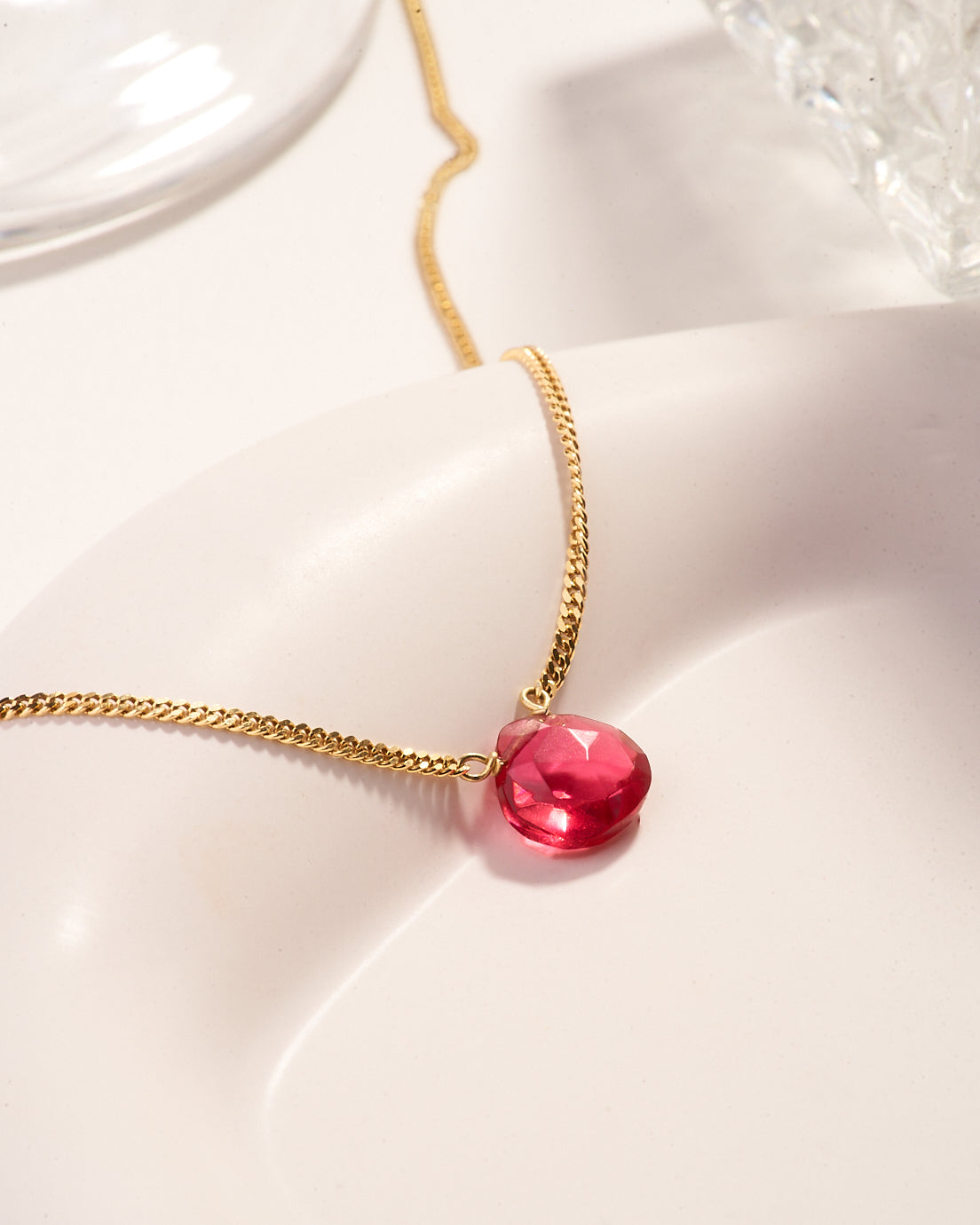 Droplet necklace flat - Quarzo fucsia