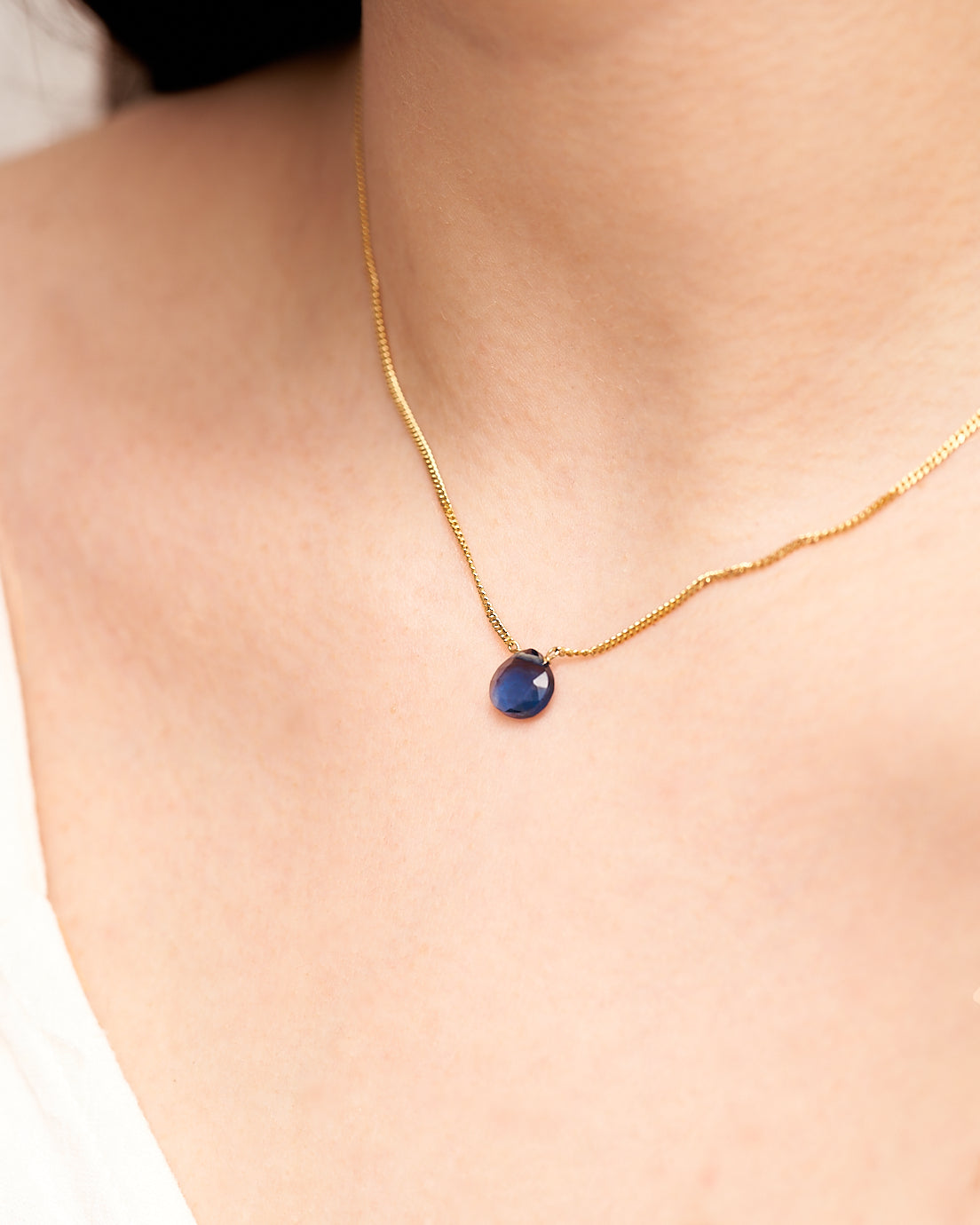 Droplet Iolite Necklace Flat