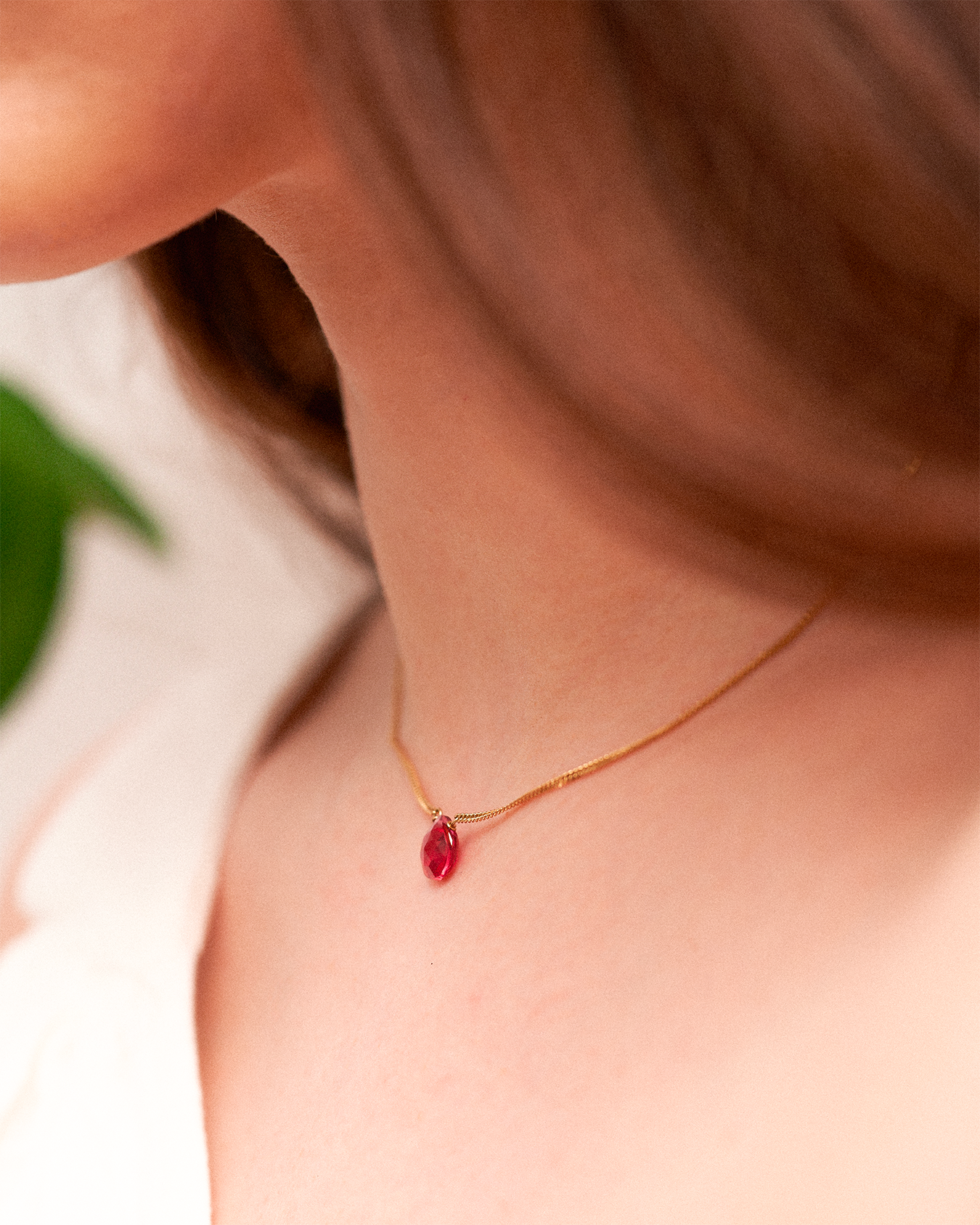 Droplet necklace flat - Quarzo fucsia