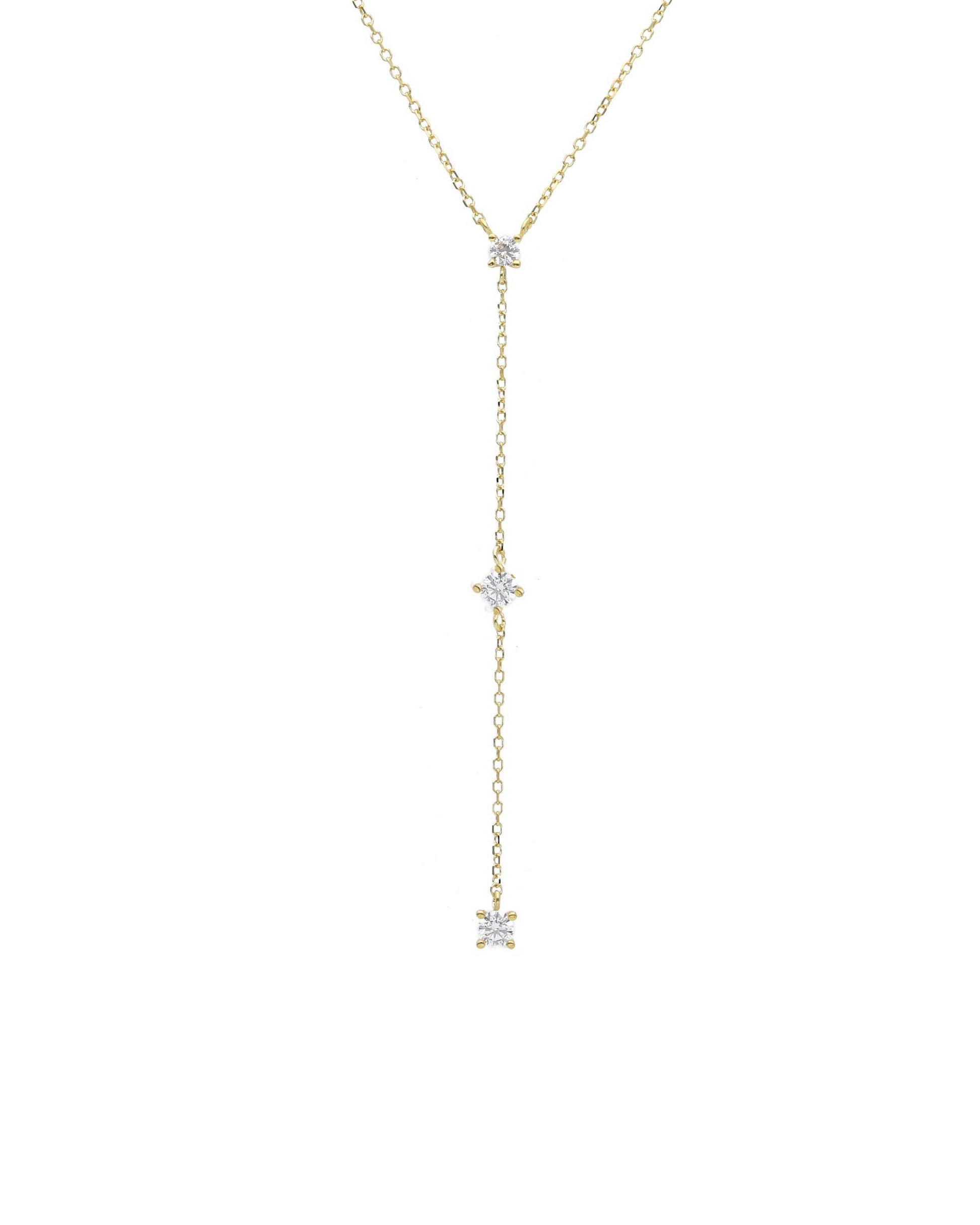 Collana Elga in oro 9 carati con pendente lungo e tre cubic zirconia.