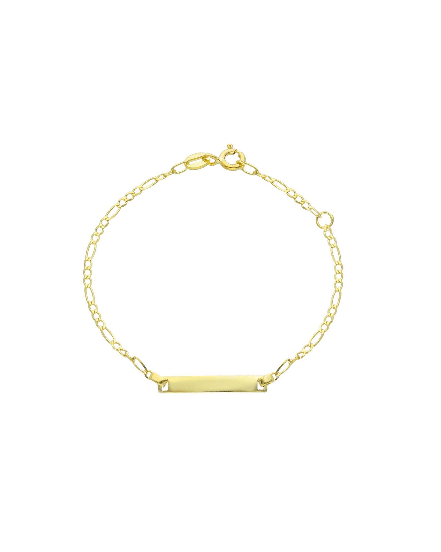 Bracciale Baby ID in oro giallo 9 carati con targhetta personalizzabile e catena regolabile 12+2 cm.