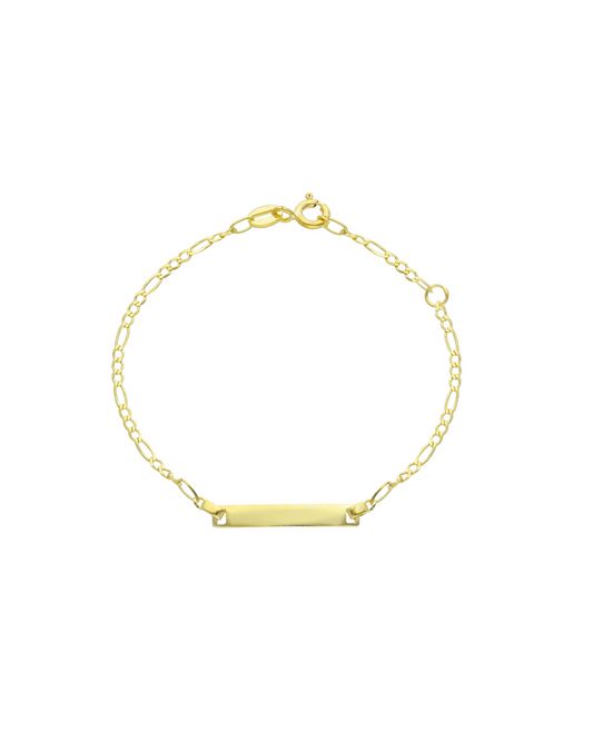 Bracciale Baby ID in oro giallo 9 carati con targhetta personalizzabile e catena regolabile 12+2 cm.