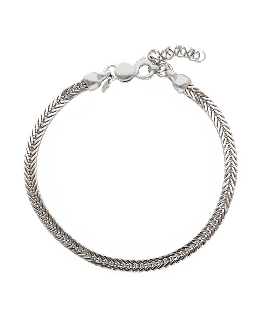 Karma Bracelet in argento 925, unisex, design a maglia spigata, regolabile 18+3 cm.