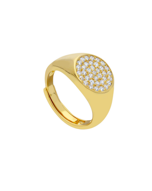 Anello chevalier in argento 925 con zirconi bianchi pavé