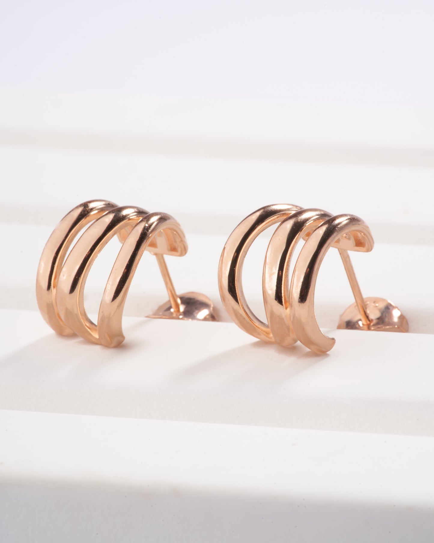 Orecchini Marcelline argento 925 tripla fascia oro giallo, rosa e argento