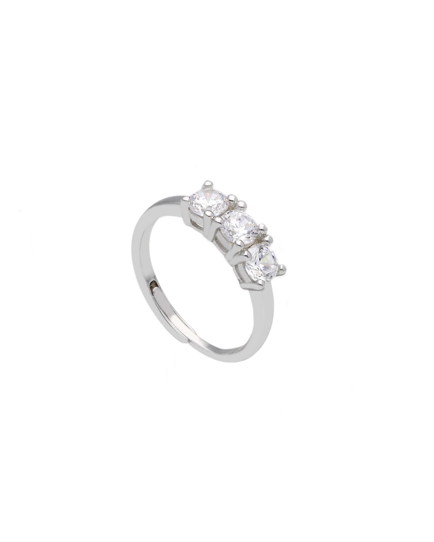Anello trilogy regolabile in argento 925 con tre zirconi bianchi