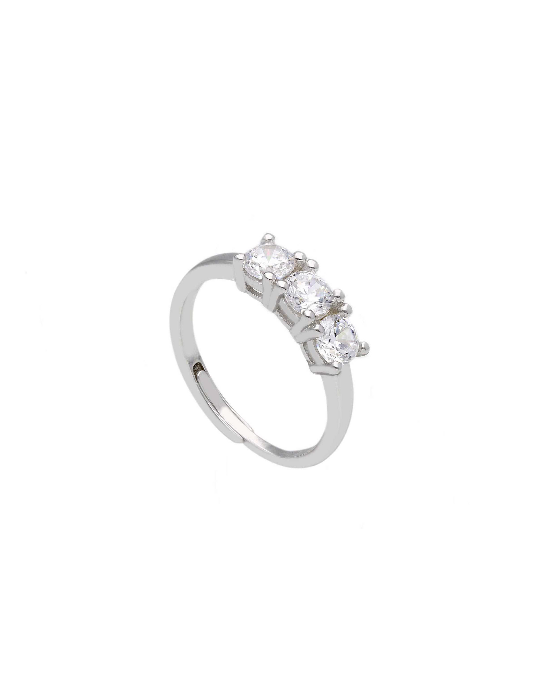 Anello trilogy regolabile in argento 925 con tre zirconi bianchi