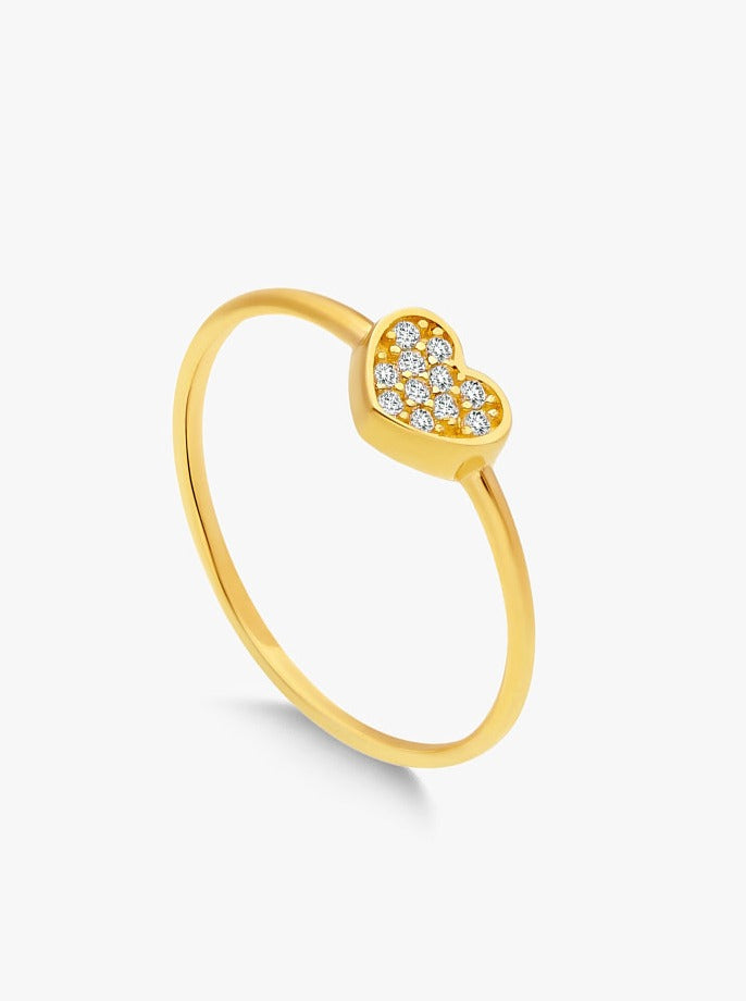 anello in oro a forma di cuore con pavè di cubic zirconia